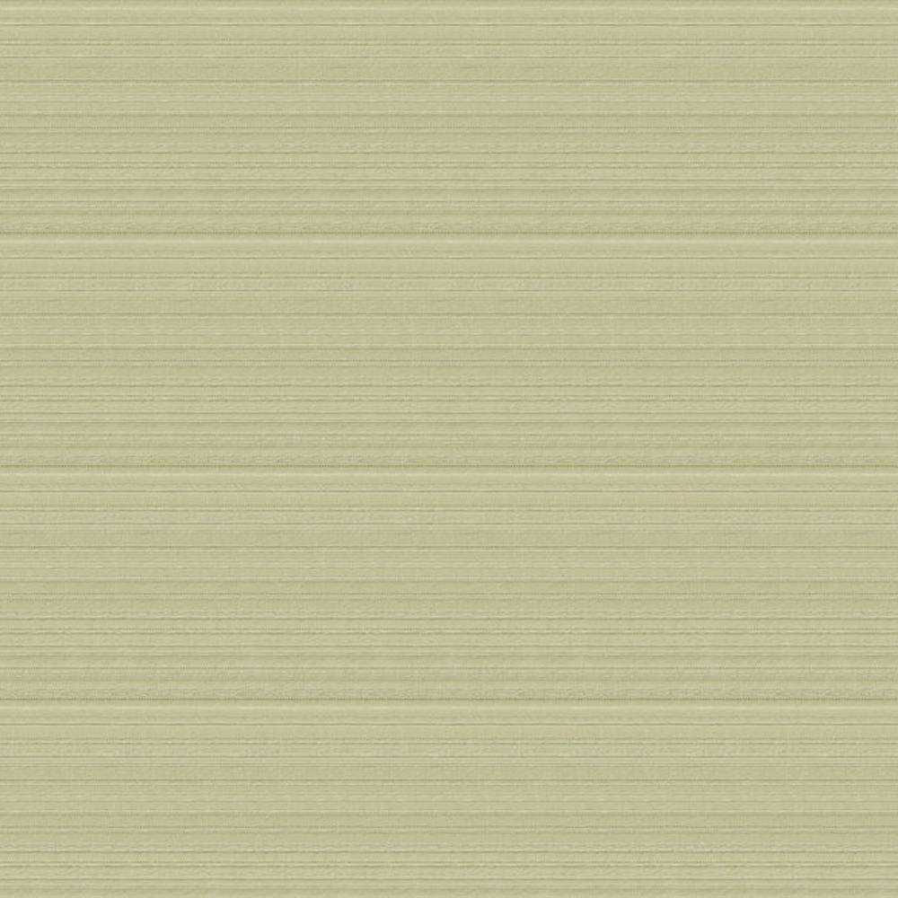 Square sample of cream 100% polyester upholstery fabric showing subtle horizontal ribbed texture and fine tonal striations, suited for contemporary modern sofas and neutral interiors.