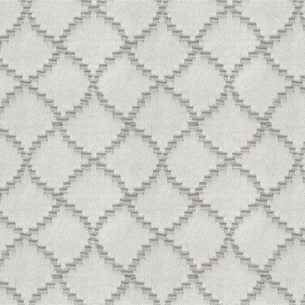 Close-up of natural-colored trellis upholstery fabric showing a repeating diamond lattice in soft beige with raised stitch detailing; 55% cotton, 45% polyester blend suitable for contemporary indoor sofas.