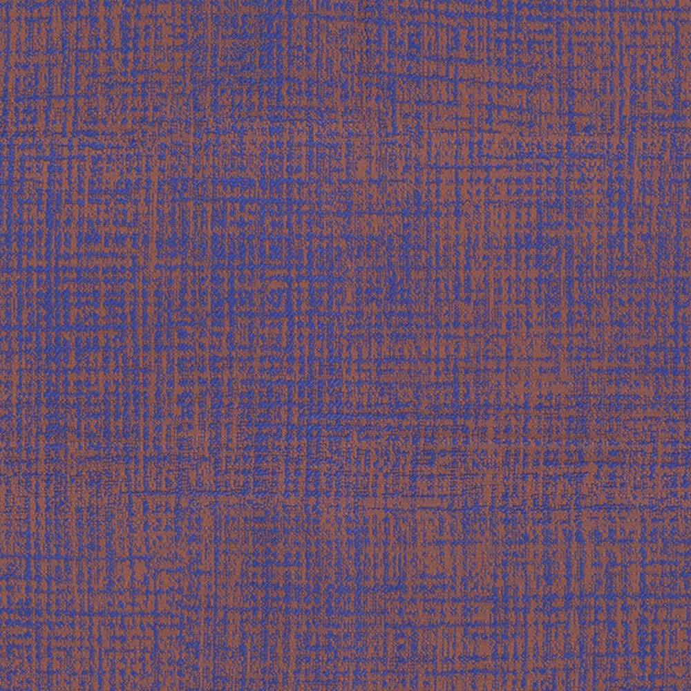 Close-up of contemporary 100% polyester upholstery fabric showing a textured crosshatch weave in deep blue and rust tones, ideal for sofas and modern seating.