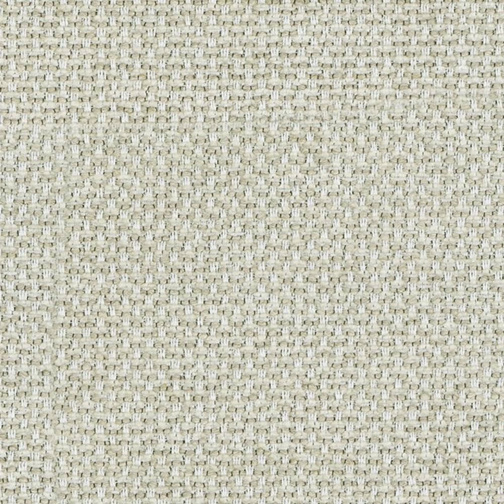 Close-up of neutral beige woven upholstery fabric showing a tight basketweave texture in a 72% polyester, 15% viscose, 5% linen blend, suitable for sofa upholstery.