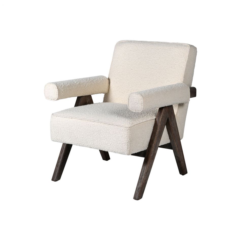 Jeanneret Boucle & Leather Upholstered Accent Chair - INTERIORTONIC