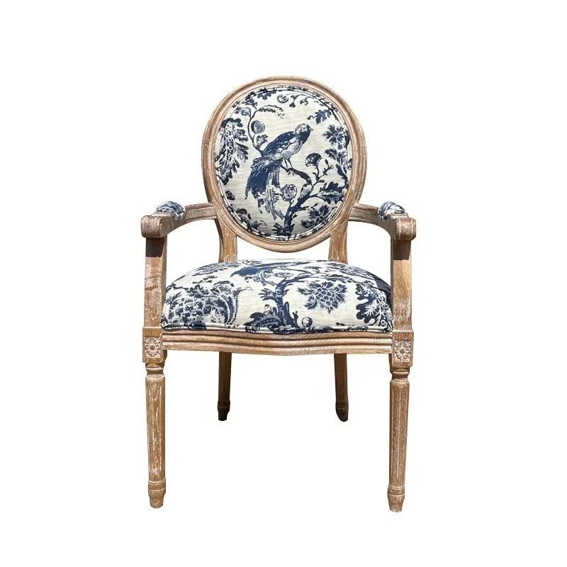 Lord Louis Teak & Linen French Style Dining Chair - INTERIORTONIC