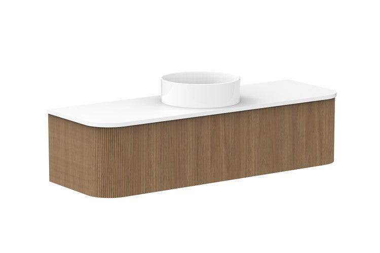 Mussomeli Bathroom Vanity Fluted Teak with Ceramic Bowl and Surface - INTERIORTONIC