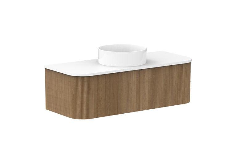 Mussomeli Bathroom Vanity Fluted Teak with Ceramic Bowl and Surface - INTERIORTONIC