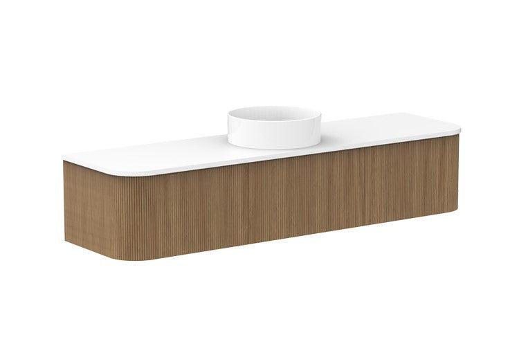 Mussomeli Bathroom Vanity Fluted Teak with Ceramic Bowl and Surface - INTERIORTONIC