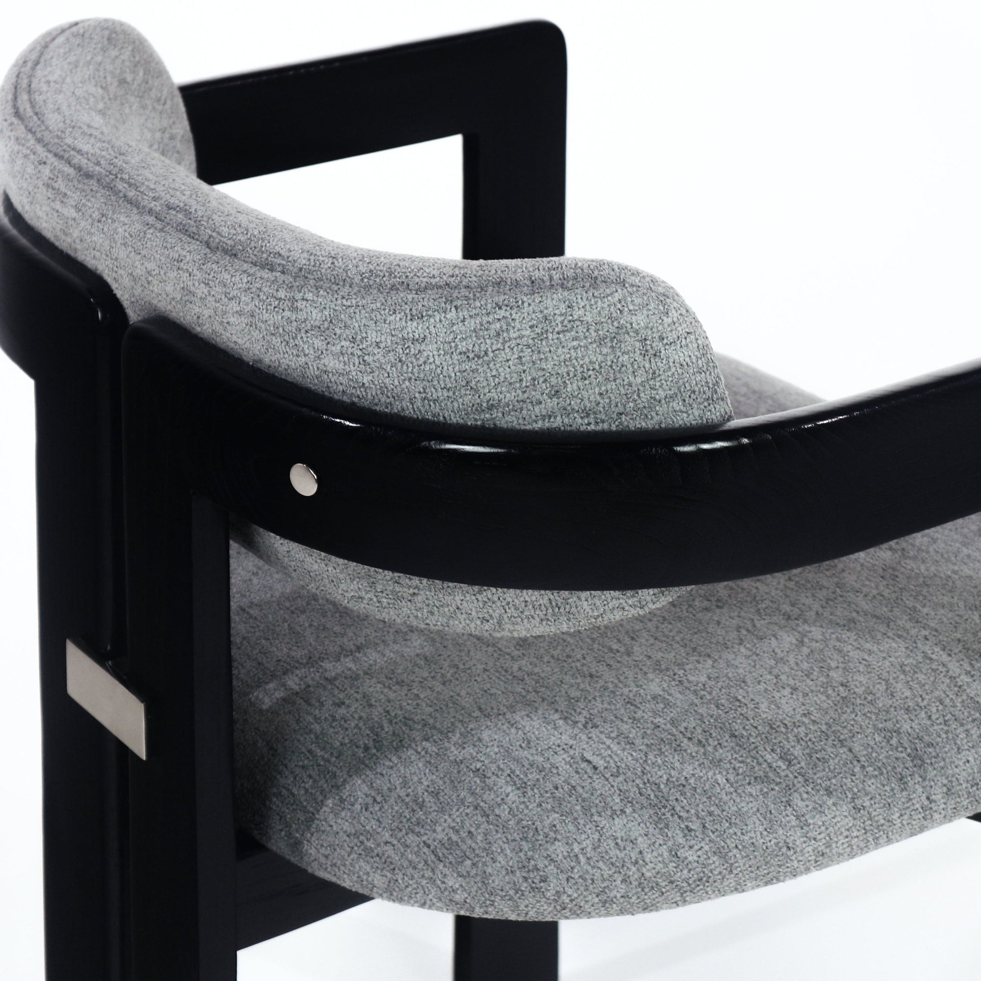 Pamplona Black, Stainless & Grey Boucle Dining Chair - INTERIORTONIC