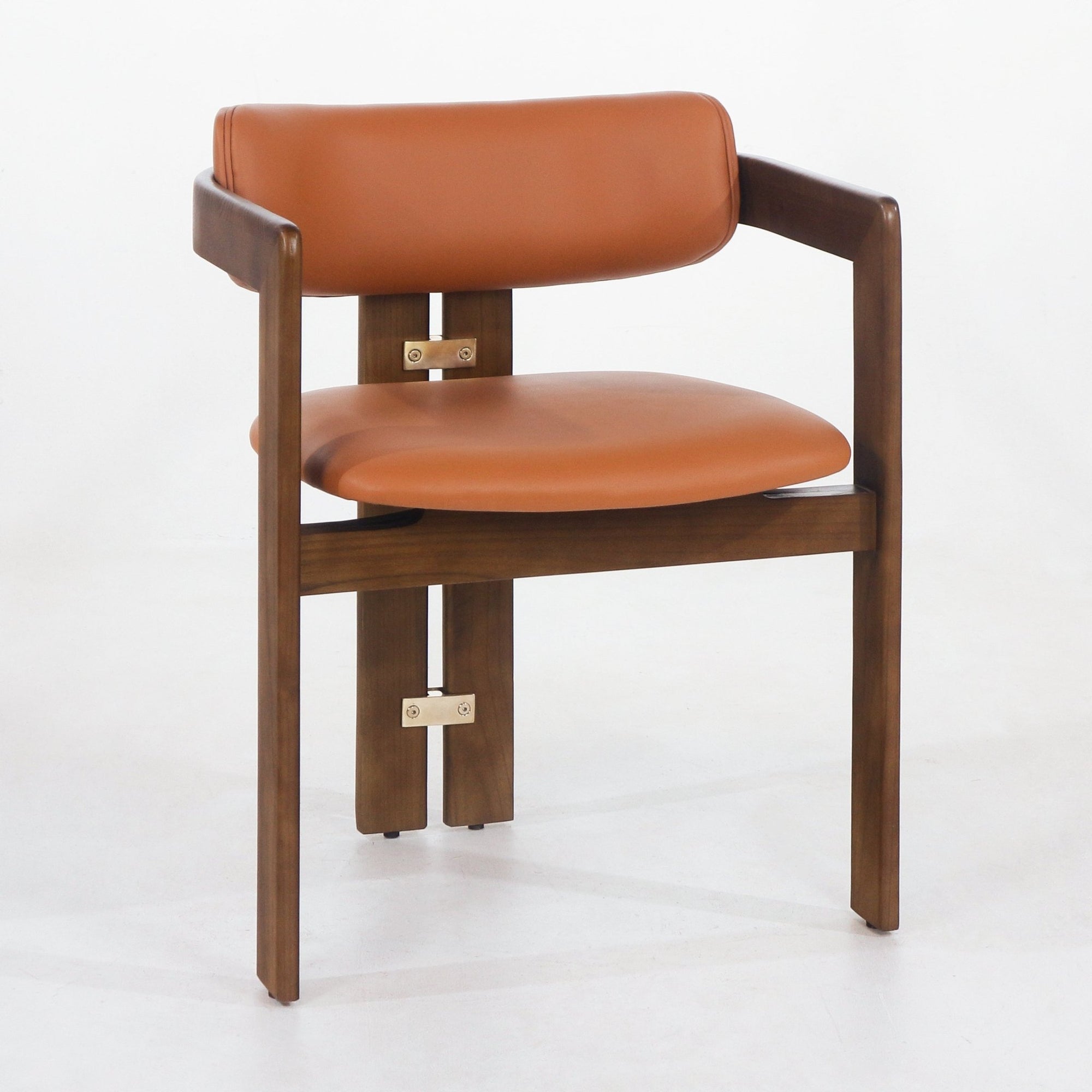 Pamplona Walnut Brown & Tan Leather Dining Chair - INTERIORTONIC