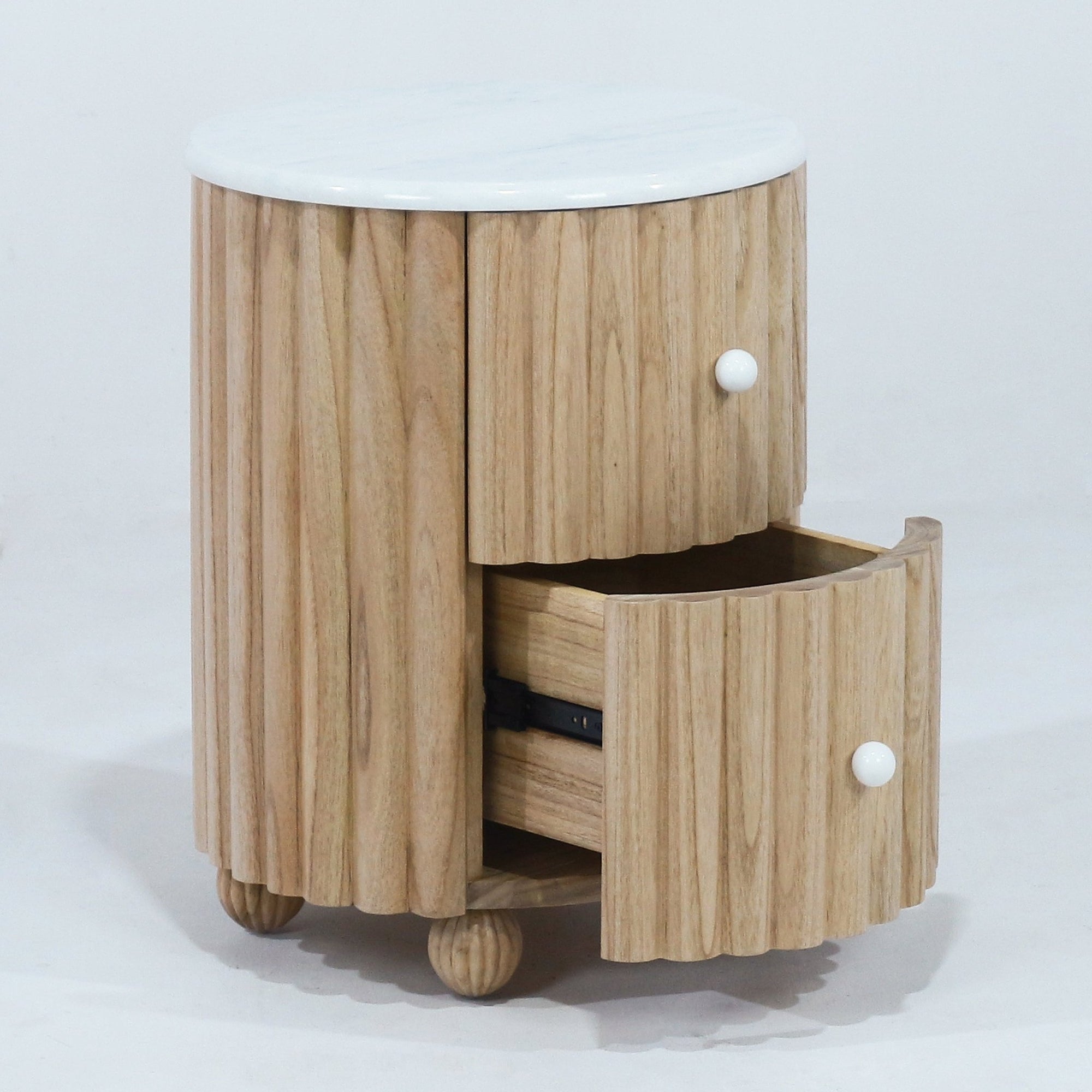 Poppy Fluted Nightstand with Marble - INTERIORTONIC