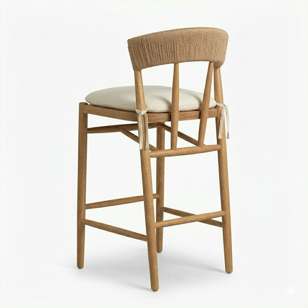 Harmonie Blonde Bar Counter Stool with Cushioned Seat and C-Back in Rope )