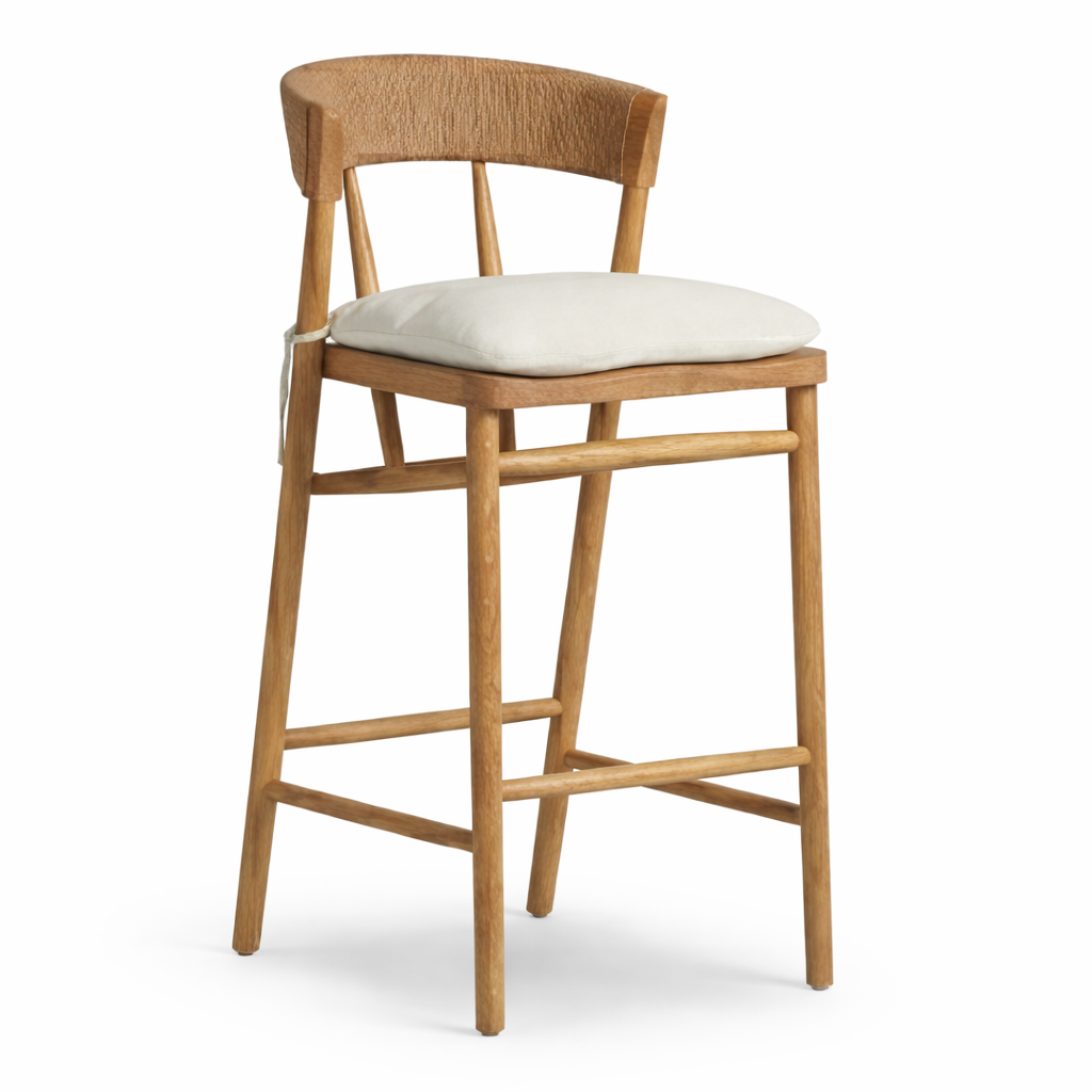 Harmonie Blonde Bar Counter Stool with Cushioned Seat and C-Back in Rope )