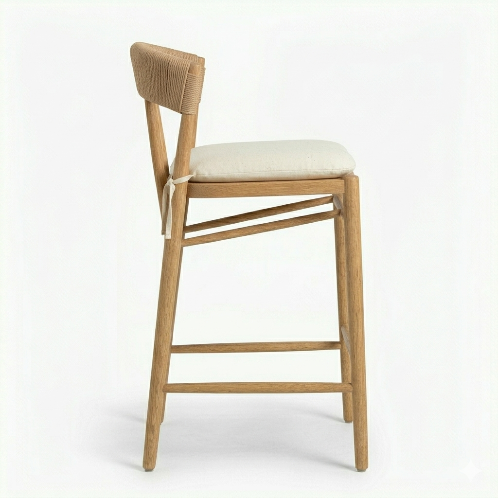 Harmonie Blonde Bar Counter Stool with Cushioned Seat and C-Back in Rope )