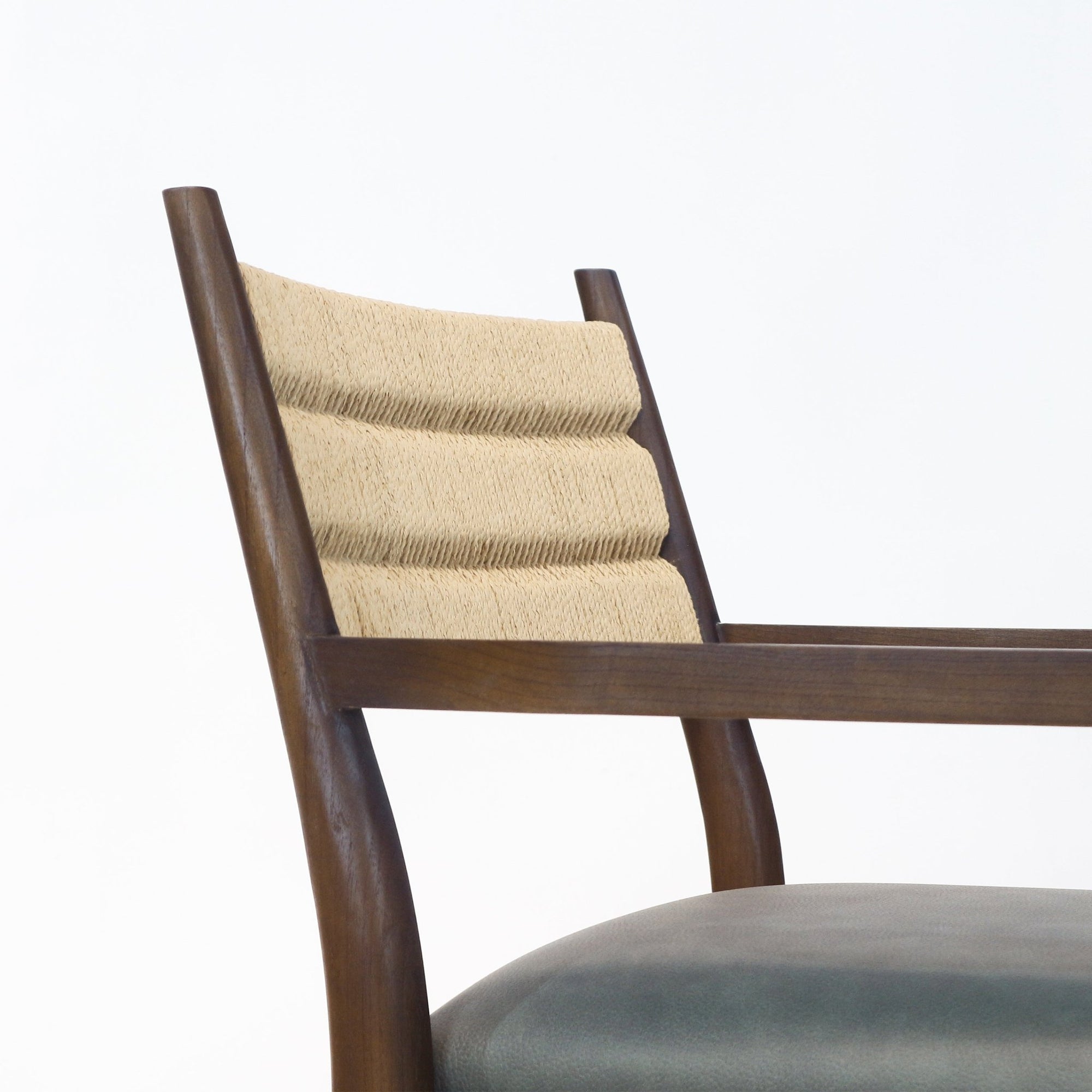 Samsara Dining Chair with Rope Backrest with Blue Leather Seat - INTERIORTONIC