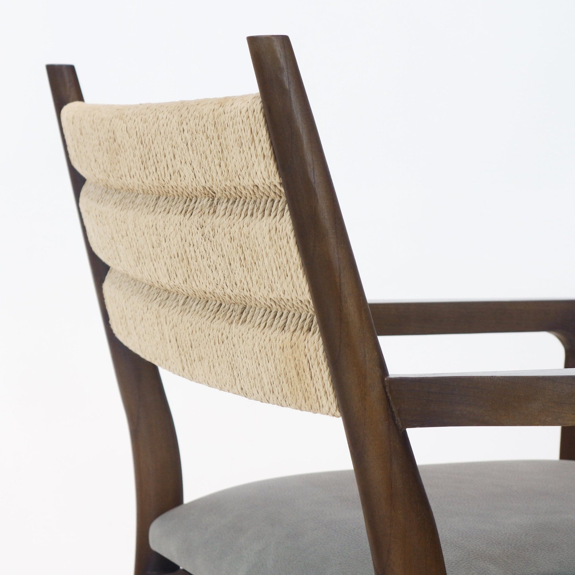 Samsara Dining Chair with Rope Backrest with Blue Leather Seat - INTERIORTONIC