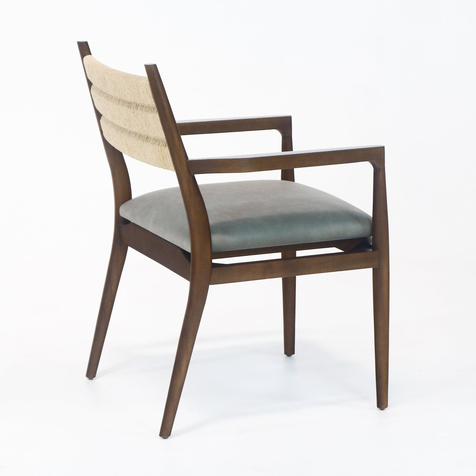 Samsara Dining Chair with Rope Backrest with Blue Leather Seat - INTERIORTONIC