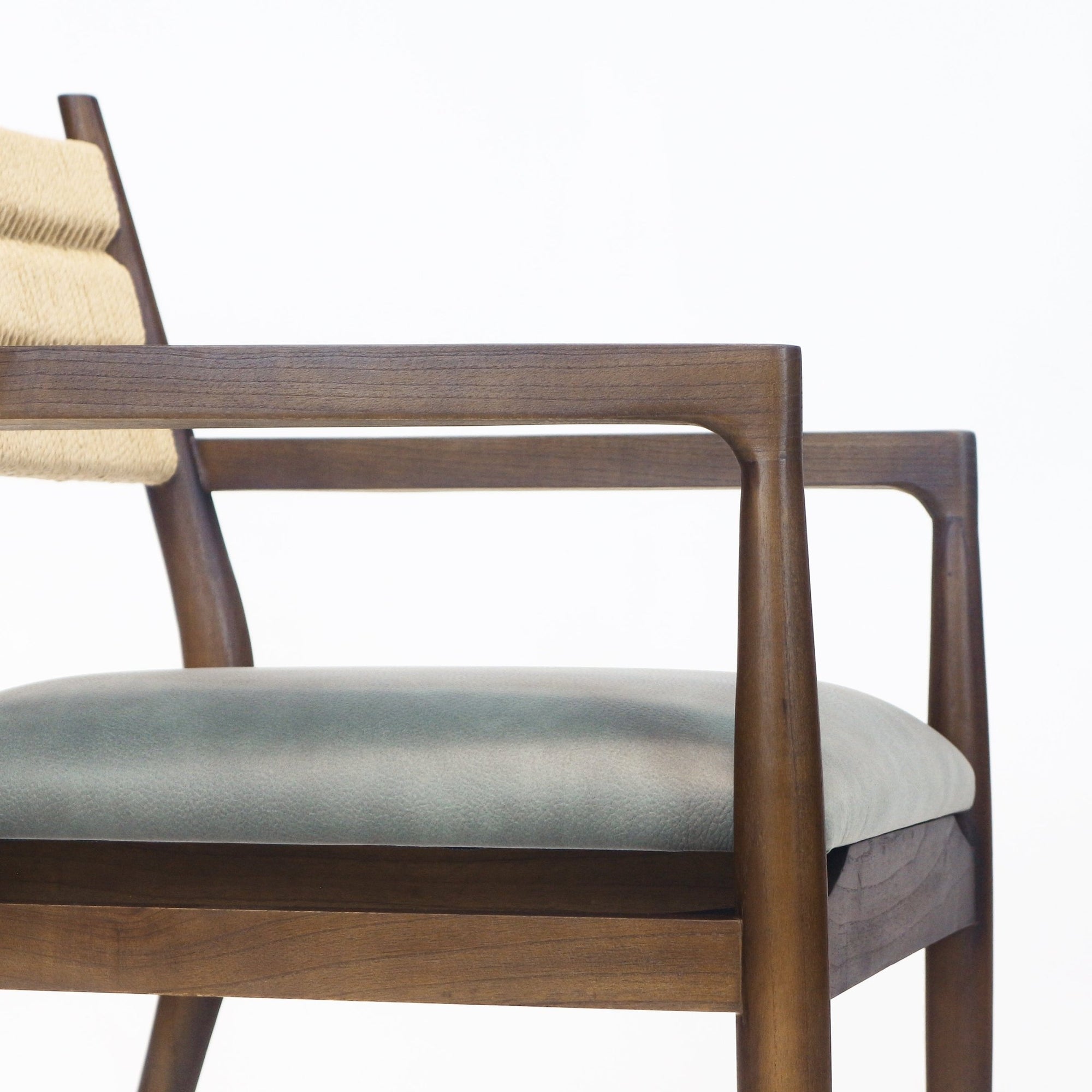 Samsara Dining Chair with Rope Backrest with Blue Leather Seat - INTERIORTONIC