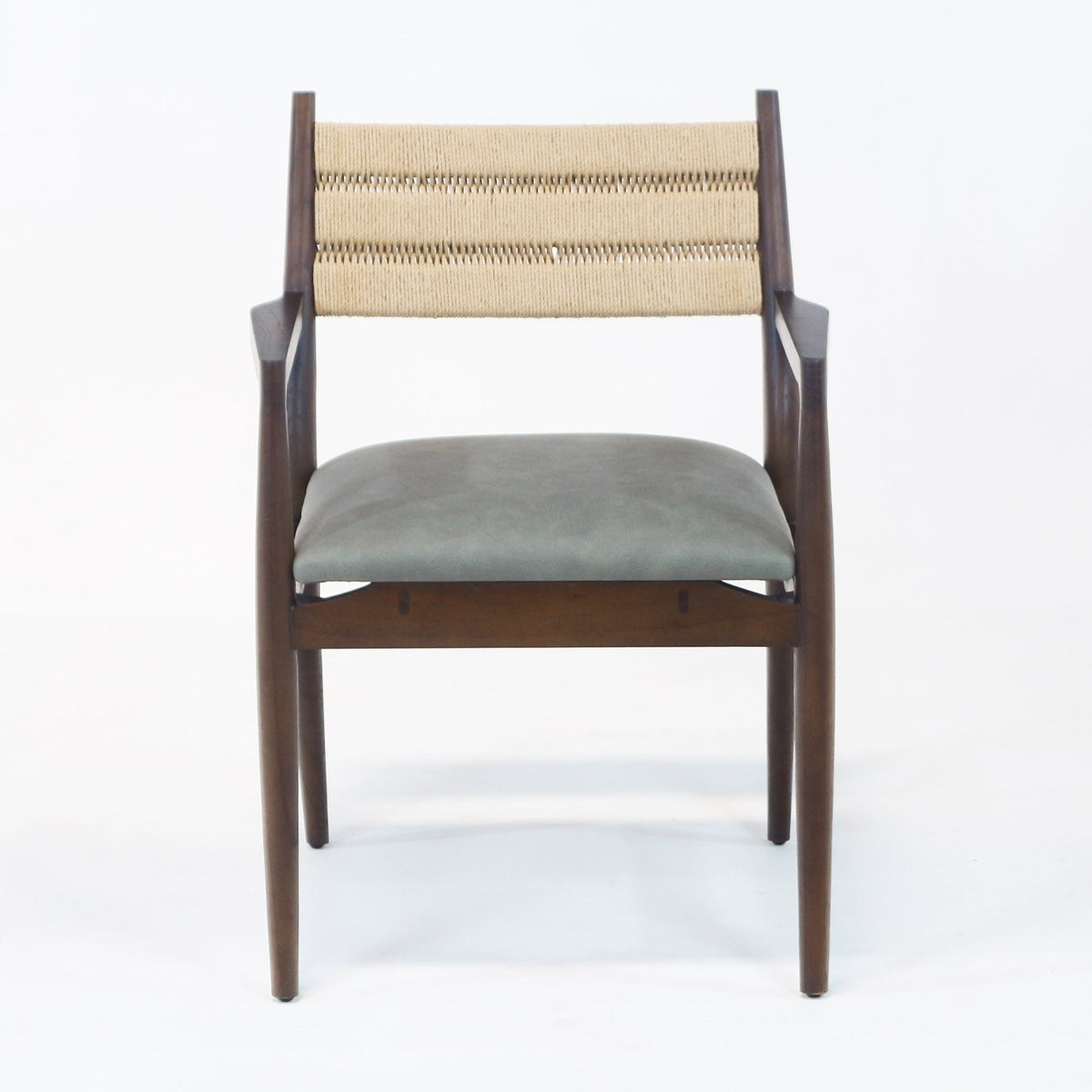 Samsara Dining Chair with Rope Backrest with Blue Leather Seat - INTERIORTONIC