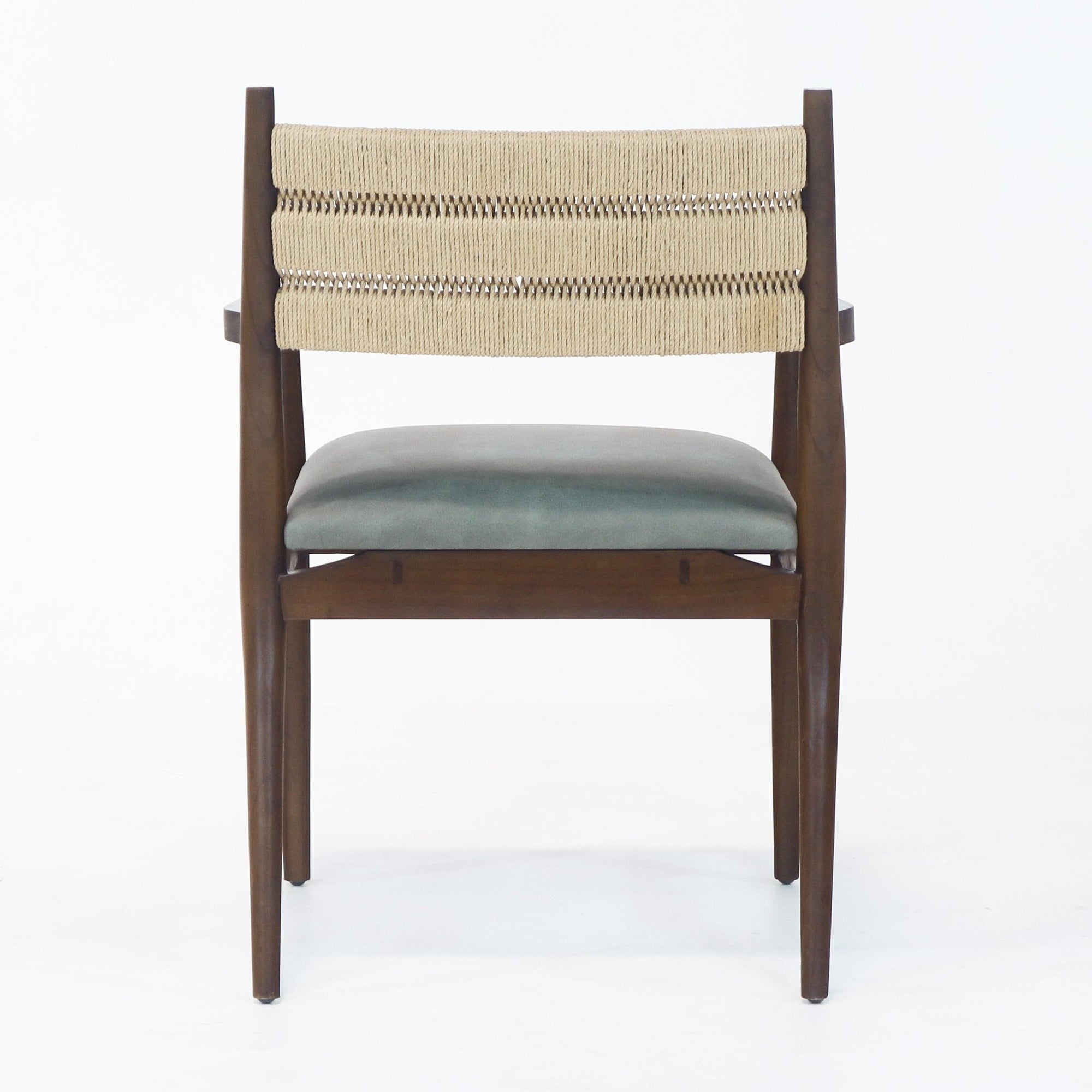 Samsara Dining Chair with Rope Backrest with Blue Leather Seat - INTERIORTONIC