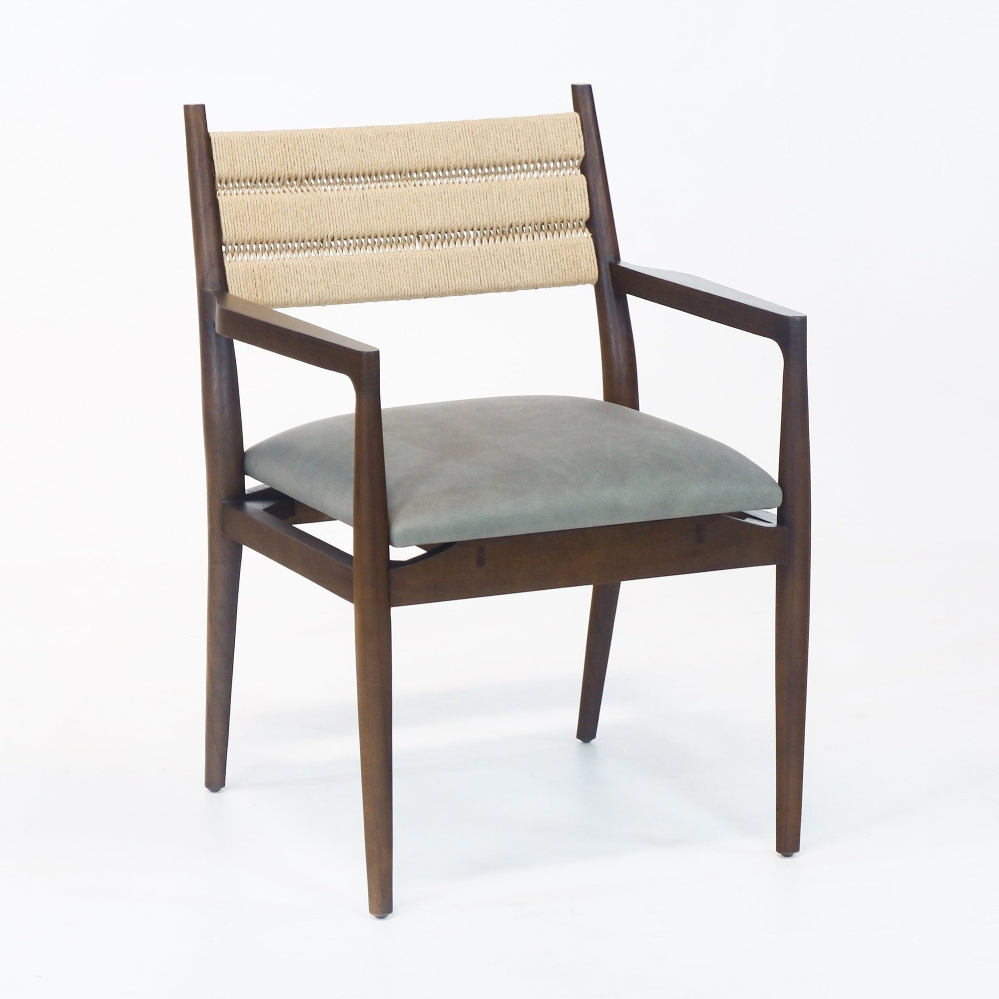 Samsara Dining Chair with Rope Backrest with Blue Leather Seat - INTERIORTONIC