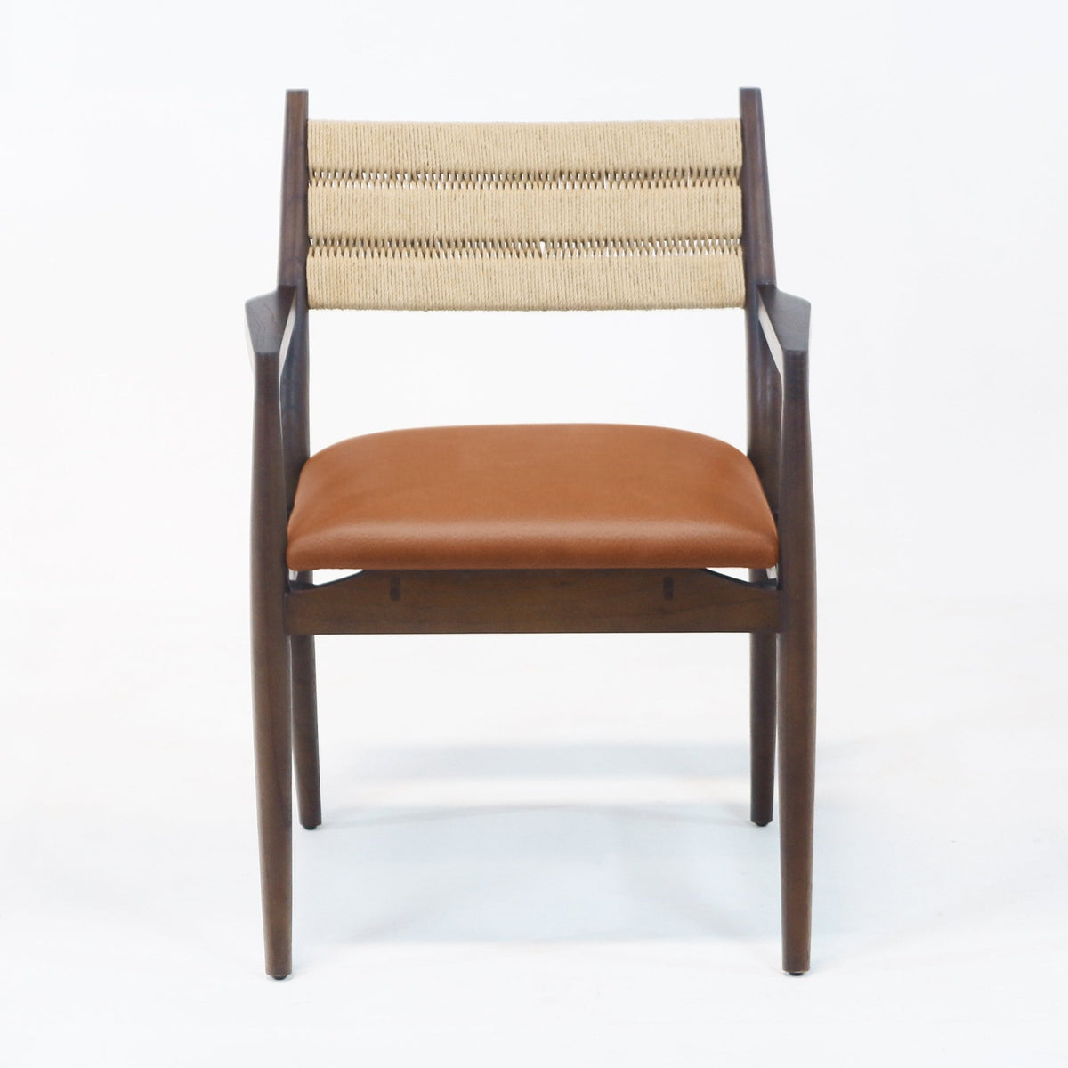 Samsara Dining Chair With Rope Backrest With Tan Leather Seat - INTERIORTONIC