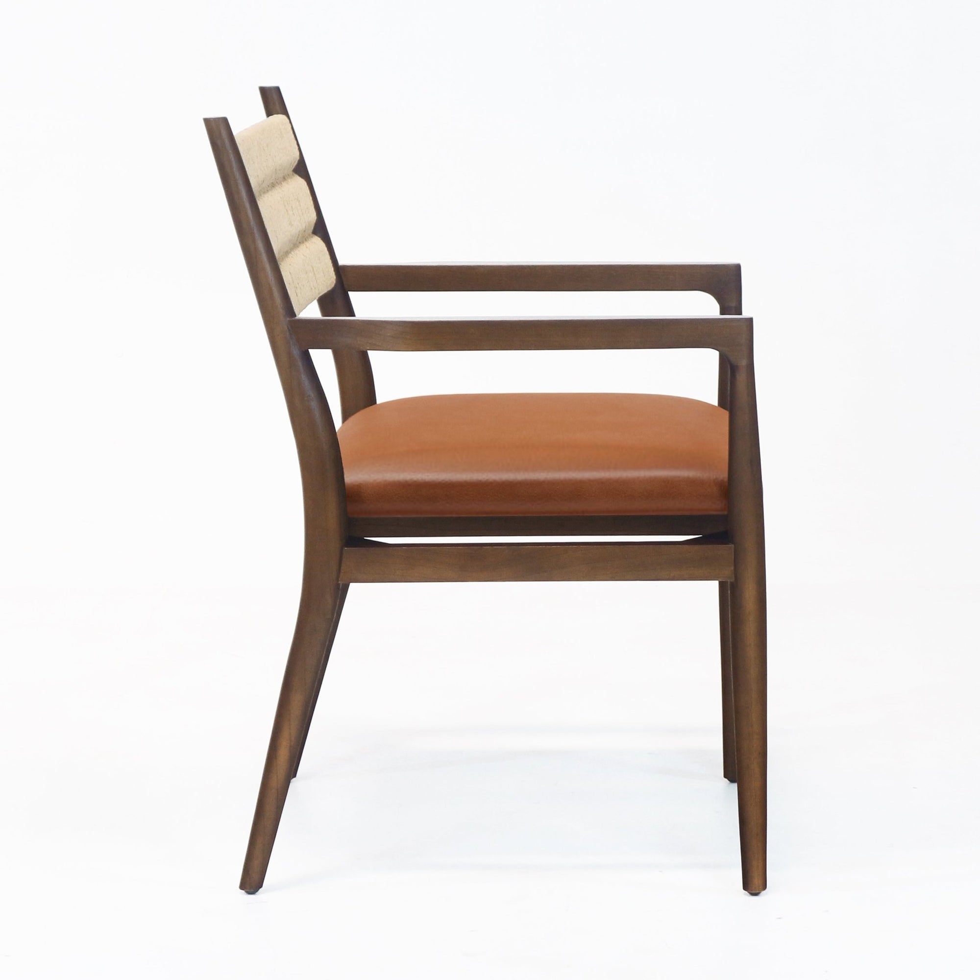 Samsara Dining Chair With Rope Backrest With Tan Leather Seat - INTERIORTONIC