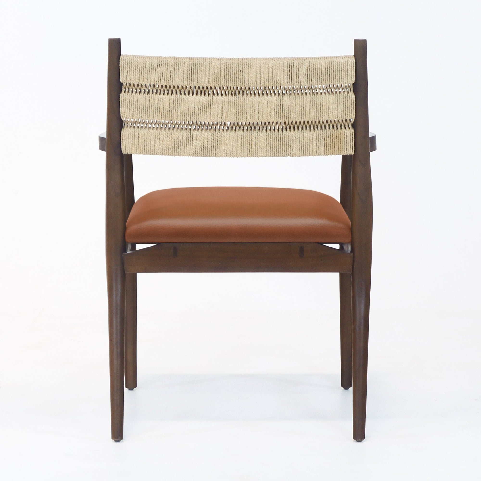 Samsara Dining Chair With Rope Backrest With Tan Leather Seat - INTERIORTONIC