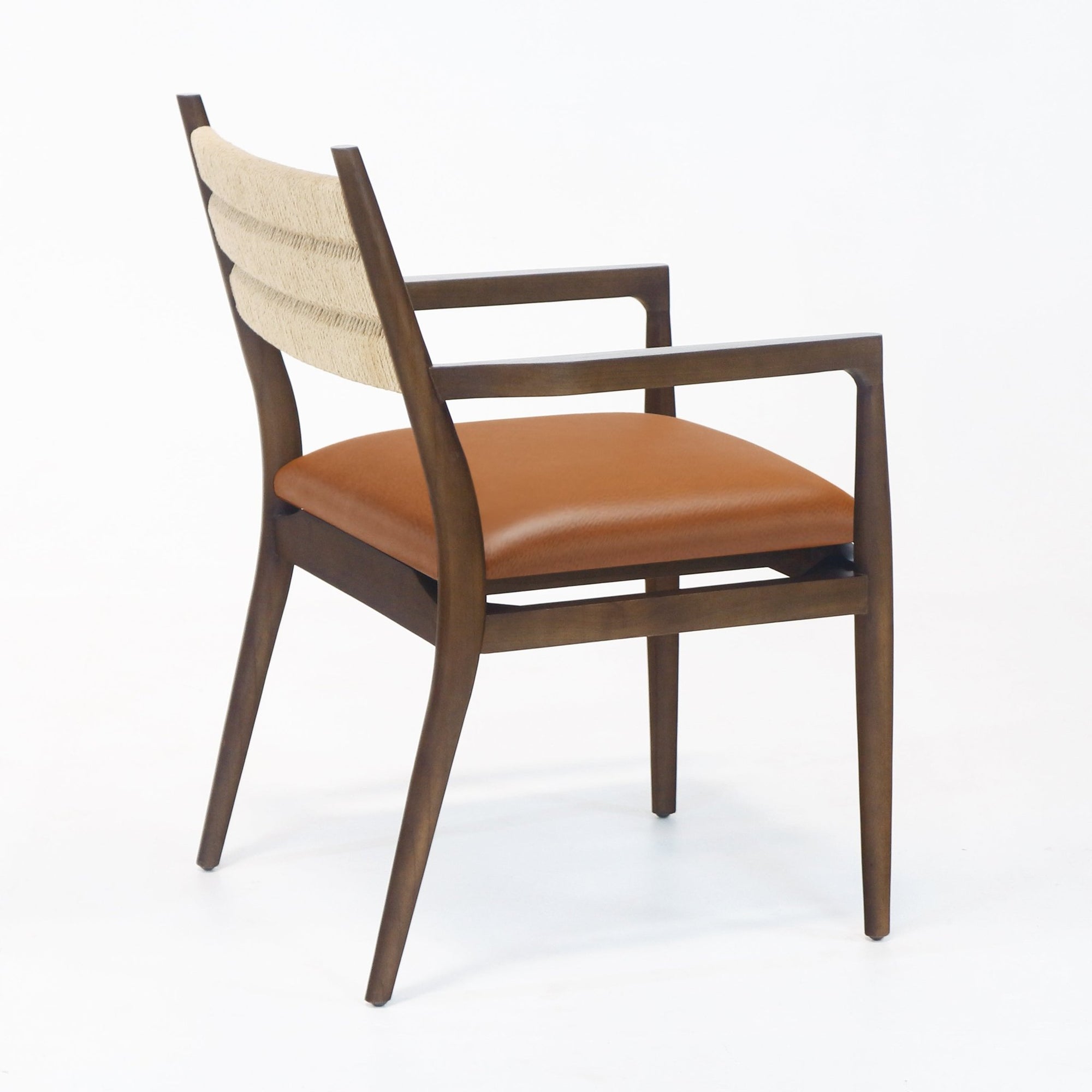 Samsara Dining Chair With Rope Backrest With Tan Leather Seat - INTERIORTONIC