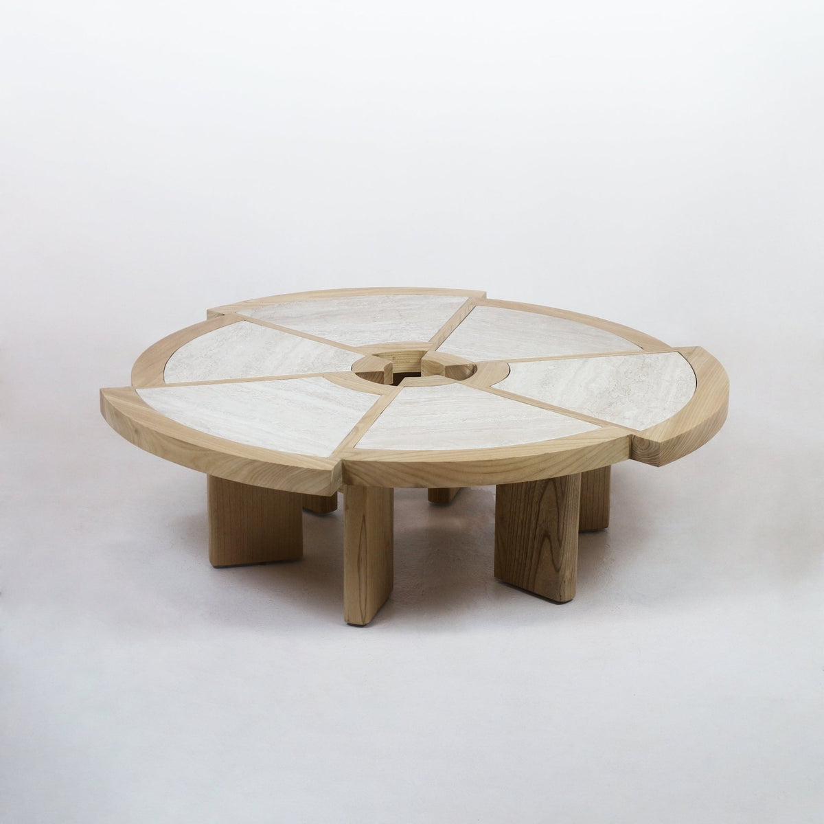 Solid Oak Wood &amp; Travertine Rio Coffee Table Grande - INTERIORTONIC