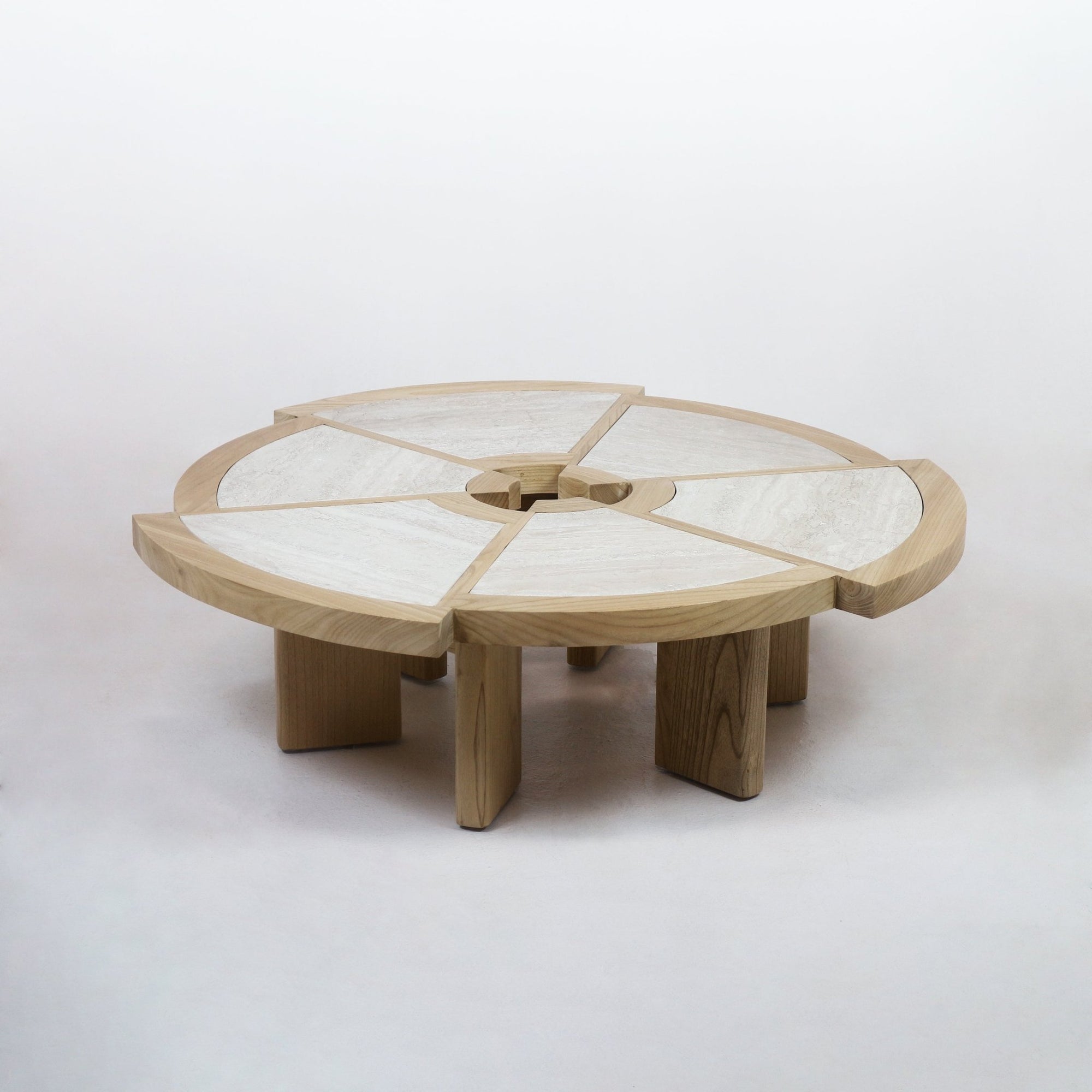 Solid Oak Wood & Travertine Rio Coffee Table Grande - INTERIORTONIC