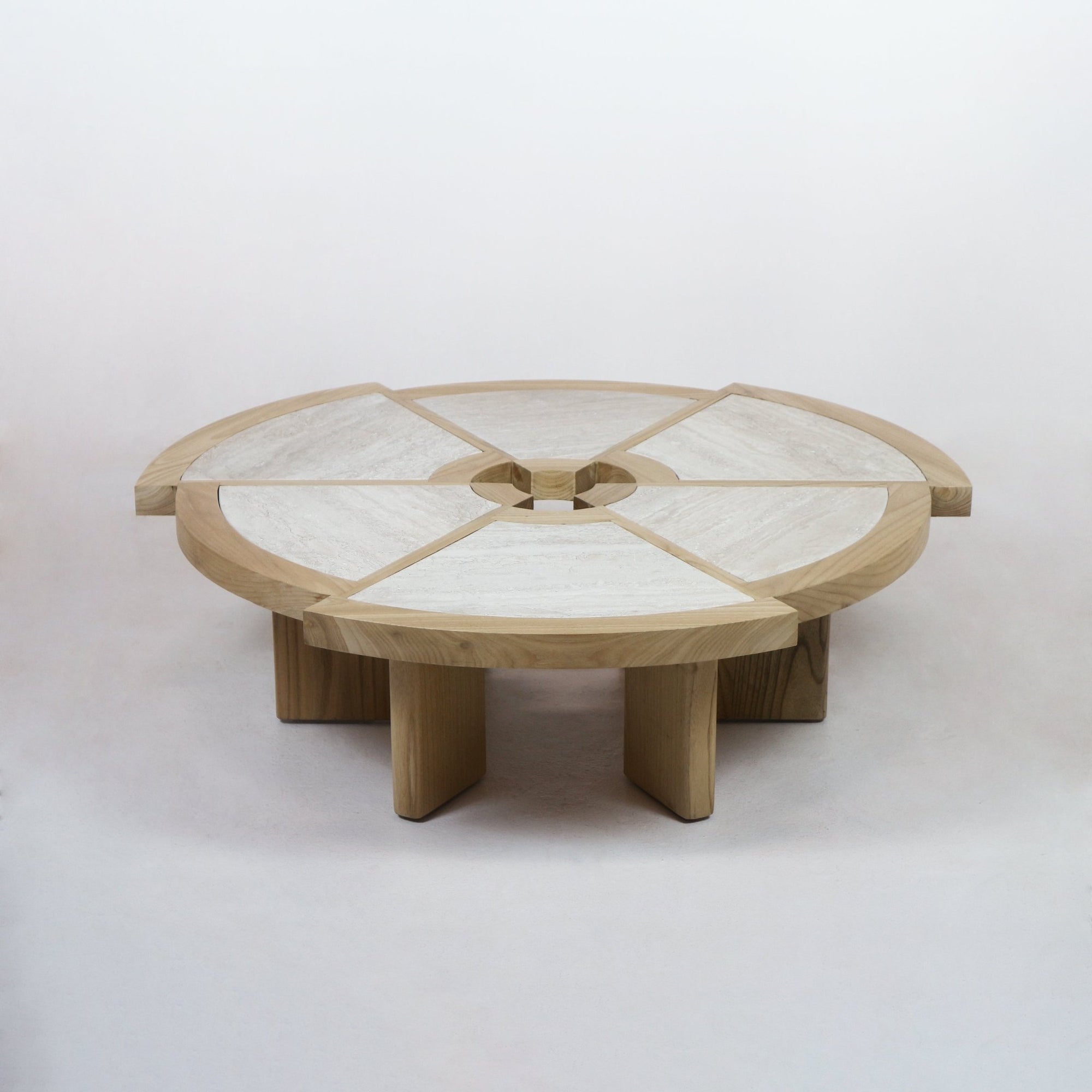 Solid Oak Wood & Travertine Rio Coffee Table Grande - INTERIORTONIC