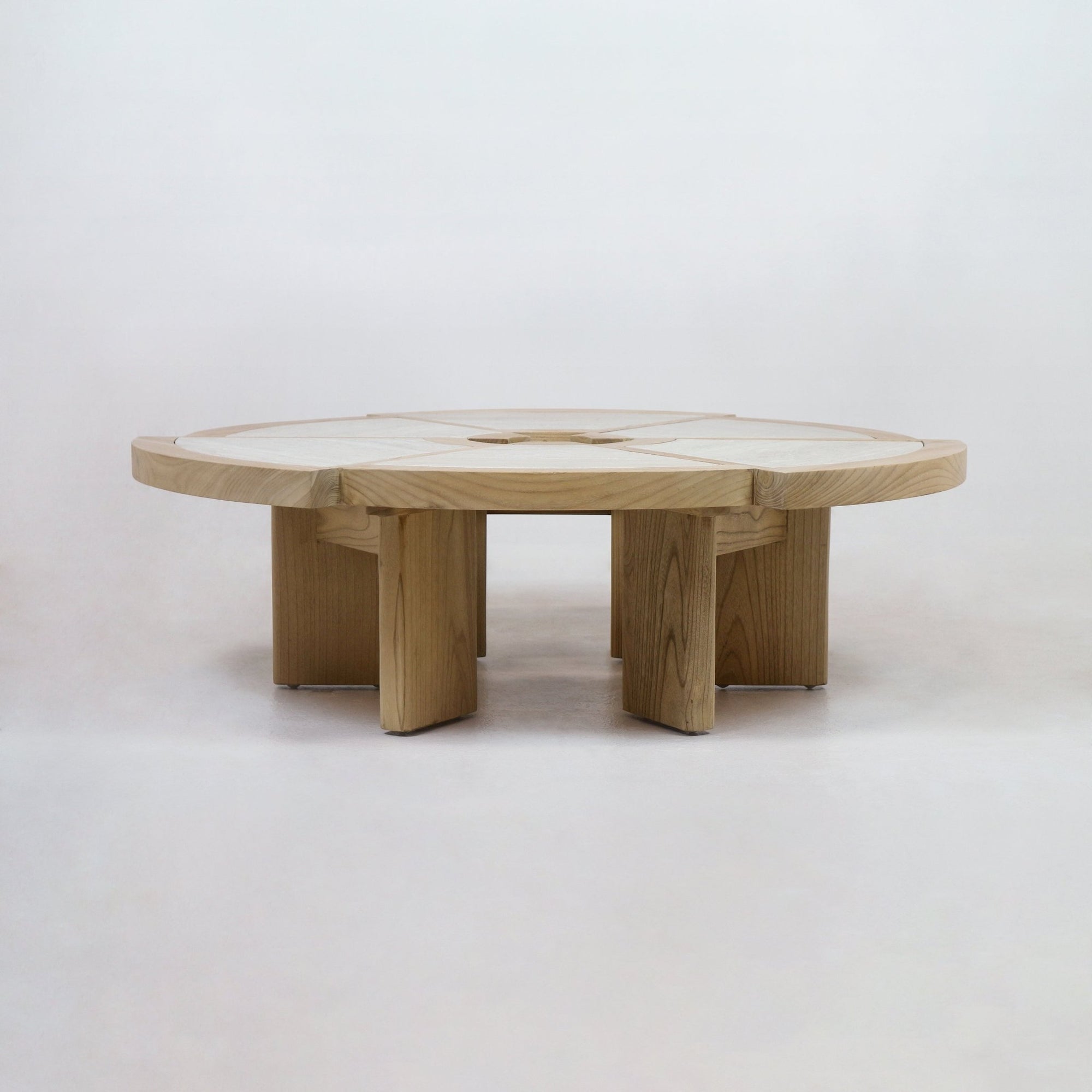 Solid Oak Wood & Travertine Rio Coffee Table Grande - INTERIORTONIC