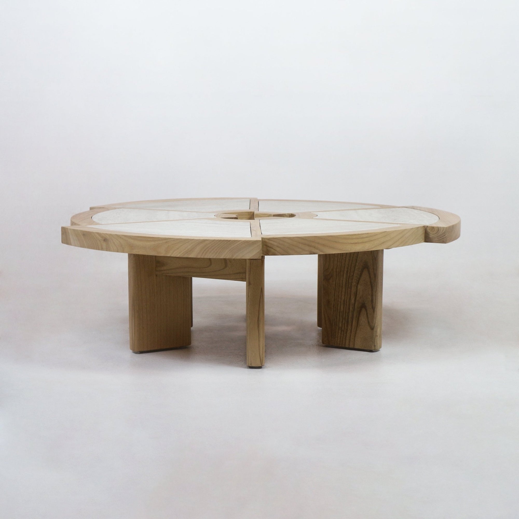 Solid Oak Wood & Travertine Rio Coffee Table Grande - INTERIORTONIC