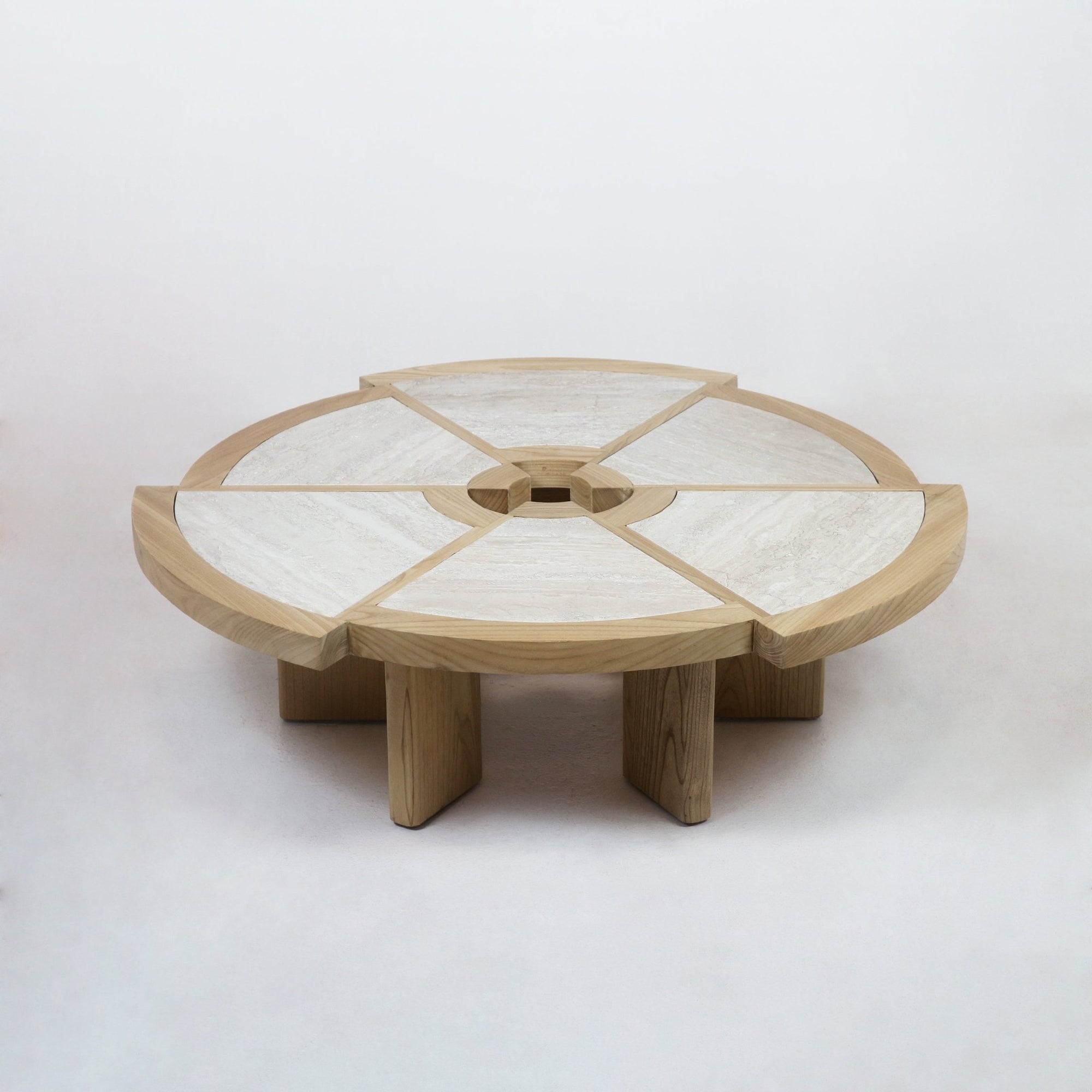 Solid Oak Wood & Travertine Rio Coffee Table Grande - INTERIORTONIC