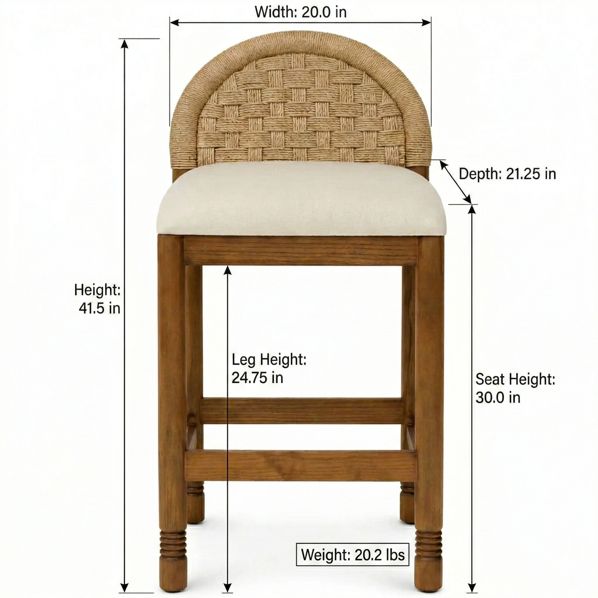Sophia Solid Oak with Woven Back Bar & Counter Stool