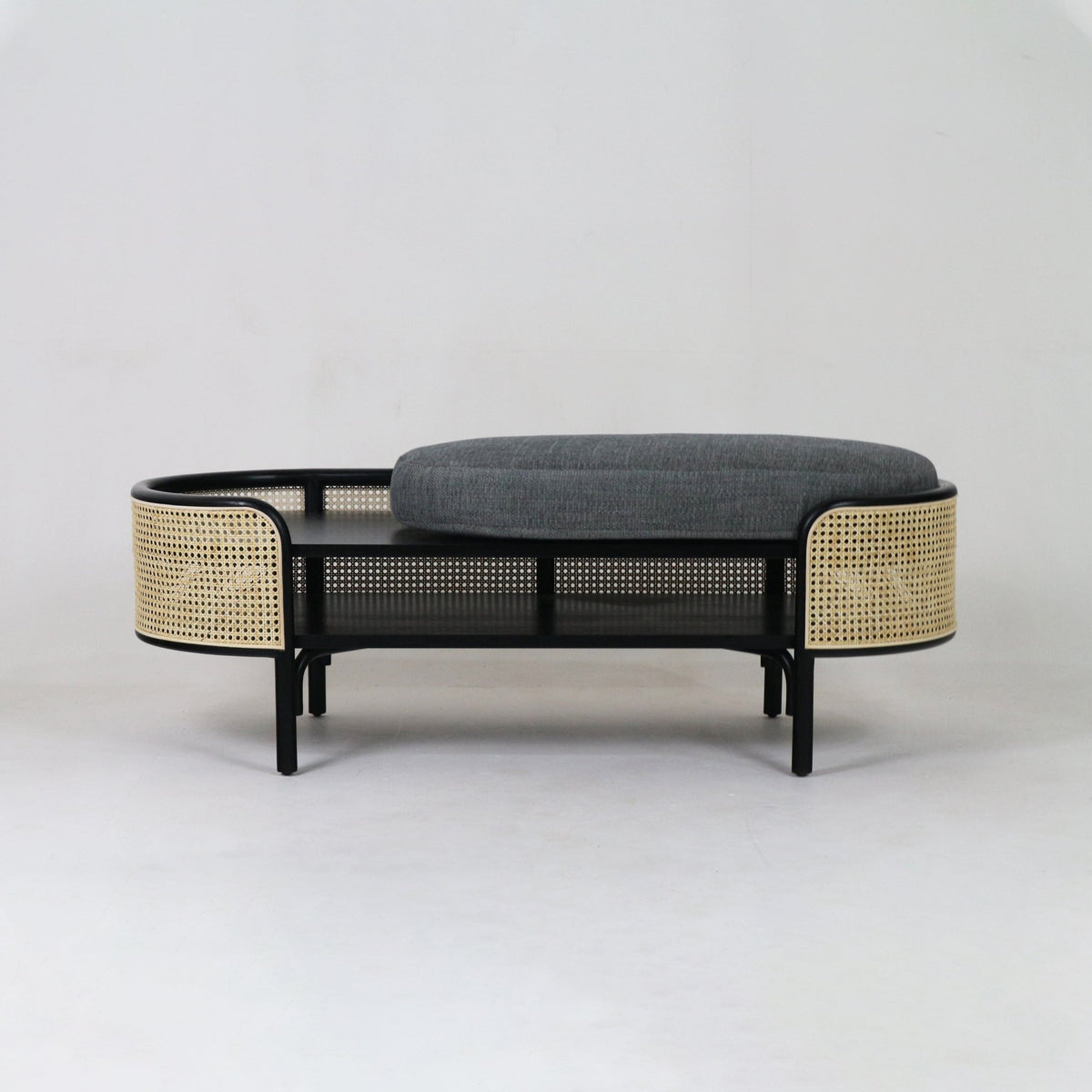 Tirana Solid Wood &amp; Rattan Bench - INTERIORTONIC