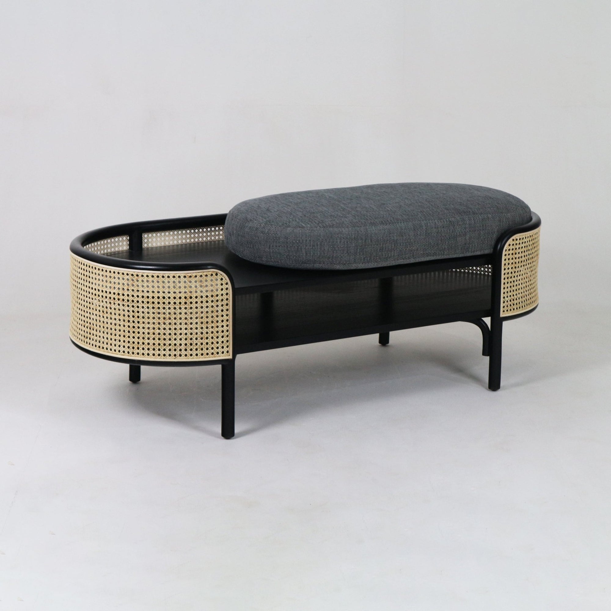 Tirana Solid Wood & Rattan Bench - INTERIORTONIC