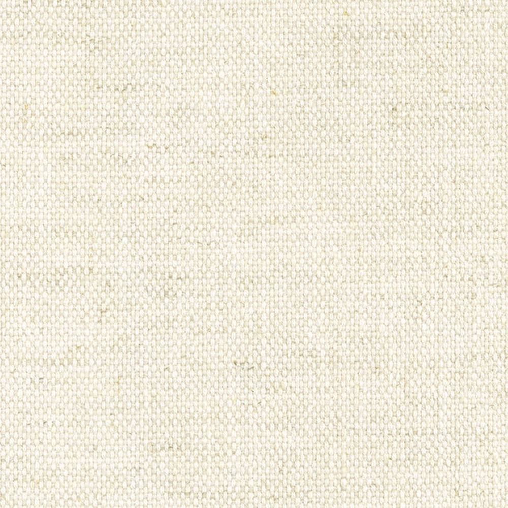 Close-up of cream linen-blend upholstery fabric (27% linen, 34% viscose, 9% acrylic, 30% polyester) showing a tight woven texture with subtle neutral flecks, suited for contemporary sofas and office seating.