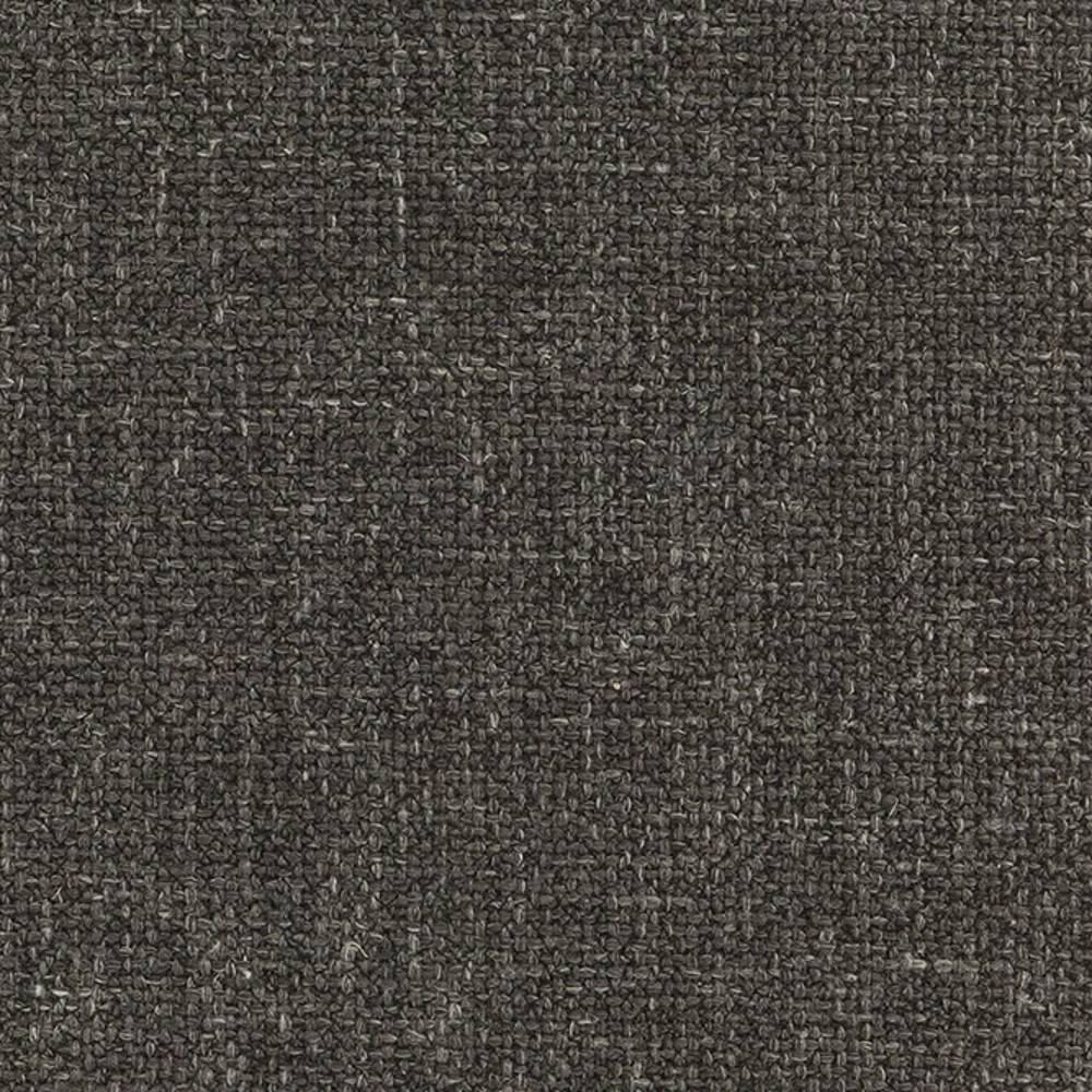 Close-up of textured woven sofa upholstery fabric in a dark neutral charcoal-taupe tone, showing linen-acrylic-polyester blend fibers (12% linen, 40% acrylic, 48% polyester) with a tight basketweave texture.