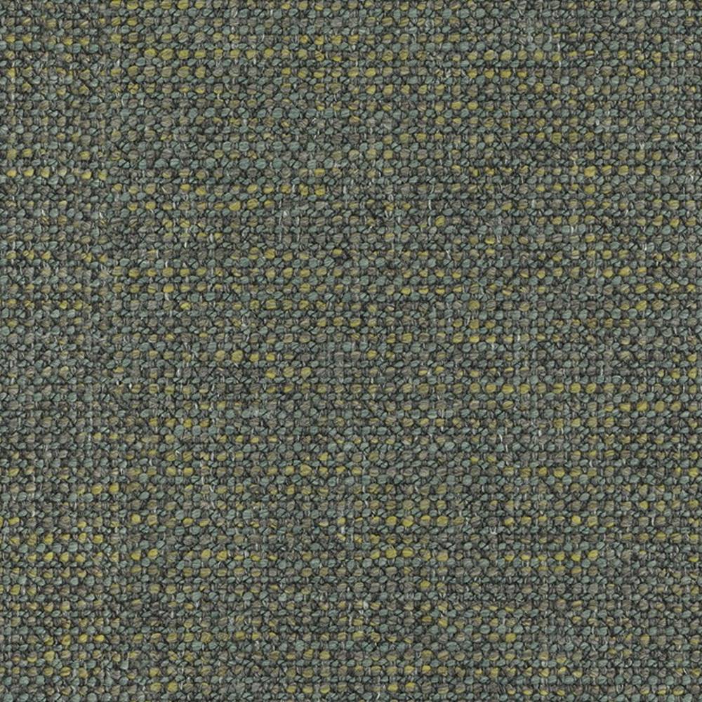 Close-up of textured boucle upholstery fabric in muted olive and beige tones showing tight woven loops and subtle yellow flecks; wool, linen, acrylic and polyester blend for modern sofas.