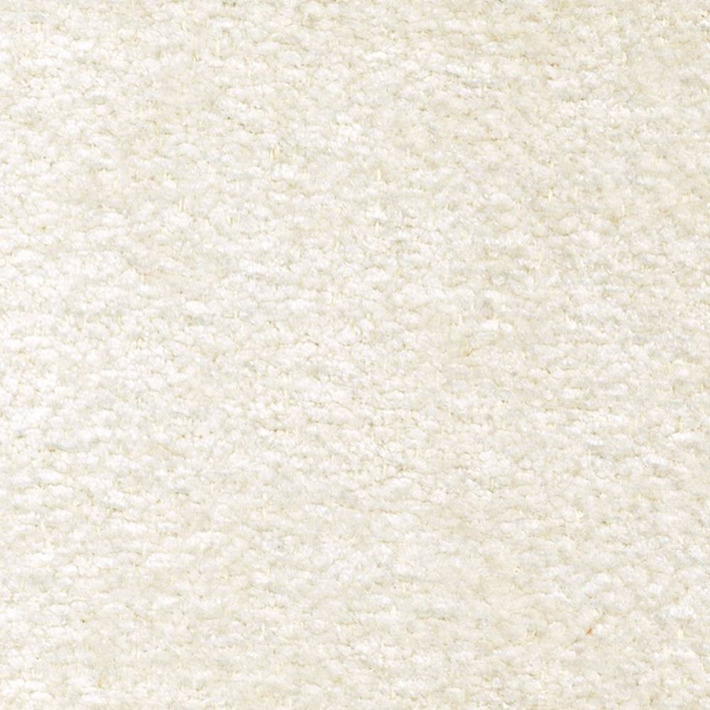 Close-up of cream boucle upholstery fabric showing soft, nubby texture; 87% polyester with 6% linen and 7% rayon, suitable for indoor sofa upholstery.