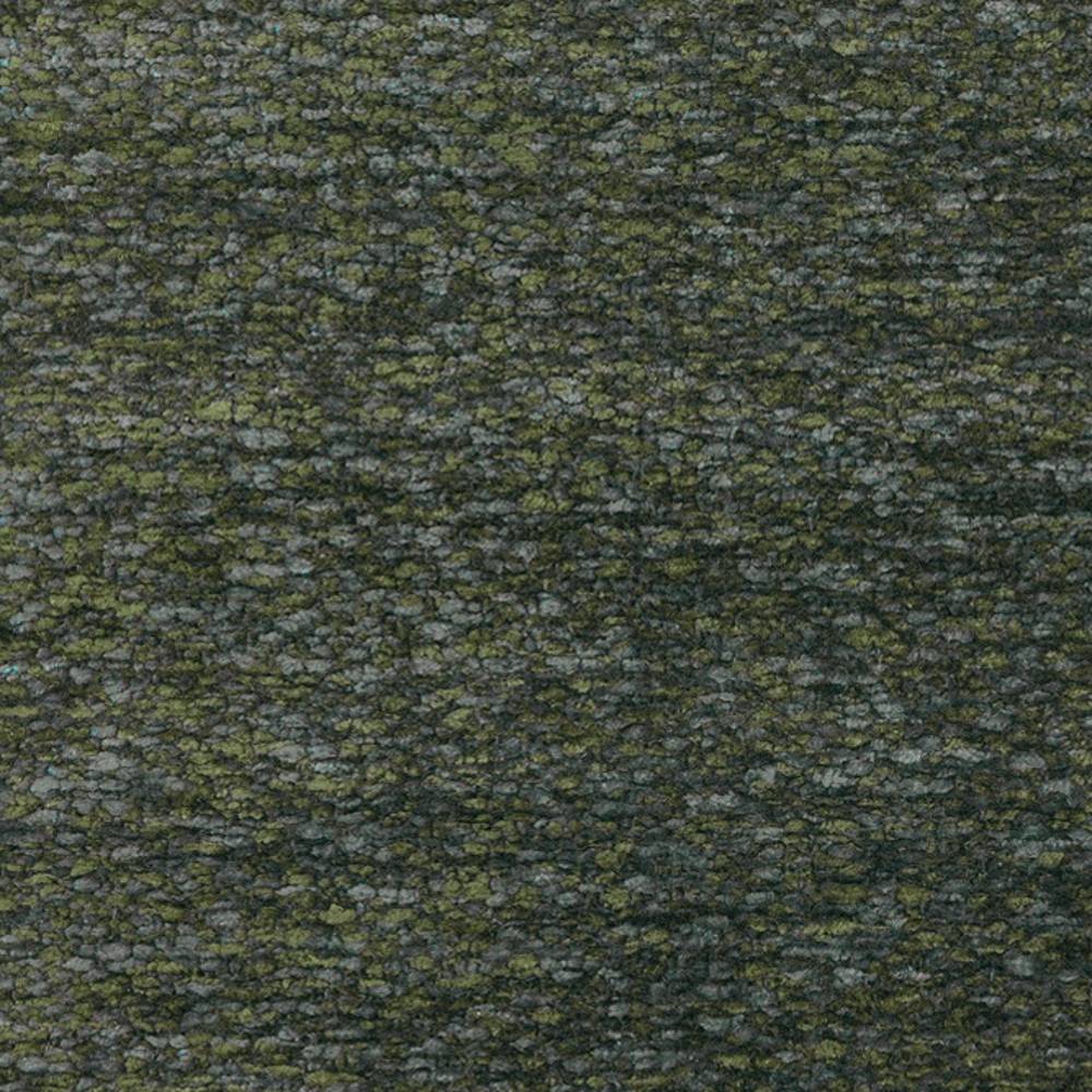 Close-up of olive and gray mottled boucle upholstery fabric with a textured looped surface, a 6% linen, 7% rayon, 87% polyester blend designed for heavy-duty sofa upholstery.