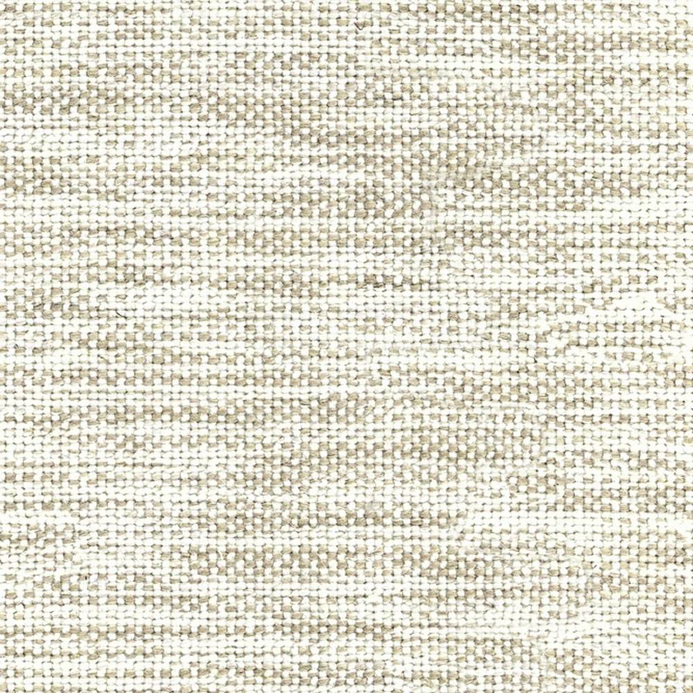 Close-up of beige neutral woven upholstery fabric for sofas showing a textured modern weave made from a blend of wool, linen, acrylic and triacetate fibers.