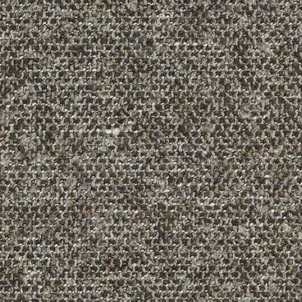 Close-up of neutral beige woven upholstery fabric for sofas, showing a textured 9% linen, 30% acrylic, 61% polyester blend with a tight looped weave and mixed gray-beige threads.