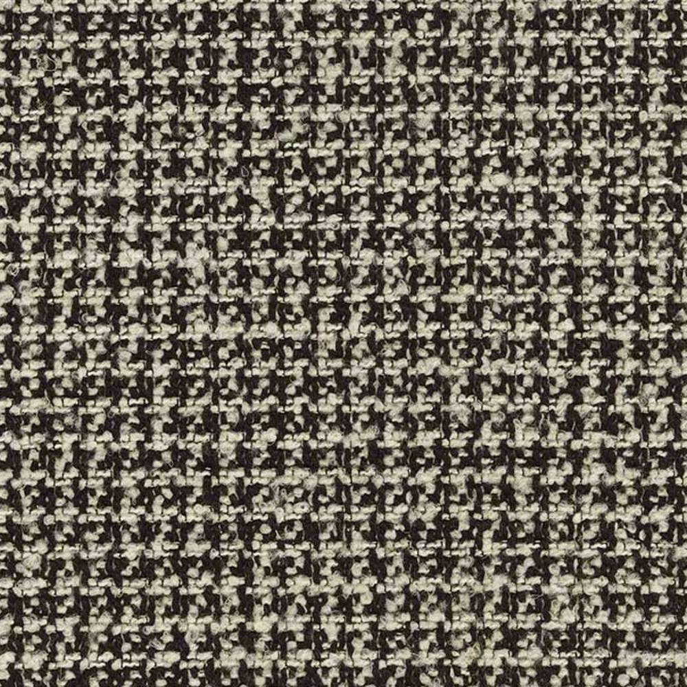 Close-up of cream and dark-brown tweed upholstery fabric showing a tight woven grid texture; 10% wool, 45% acrylic, 5% linen and 40% polyester blend for durable sofa upholstery.