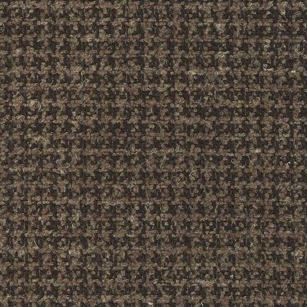 Close-up of a neutral tweed upholstery fabric in brown and cream tones showing a nubby wool-blend texture (wool, acrylic, linen, polyester) suitable for sofas.