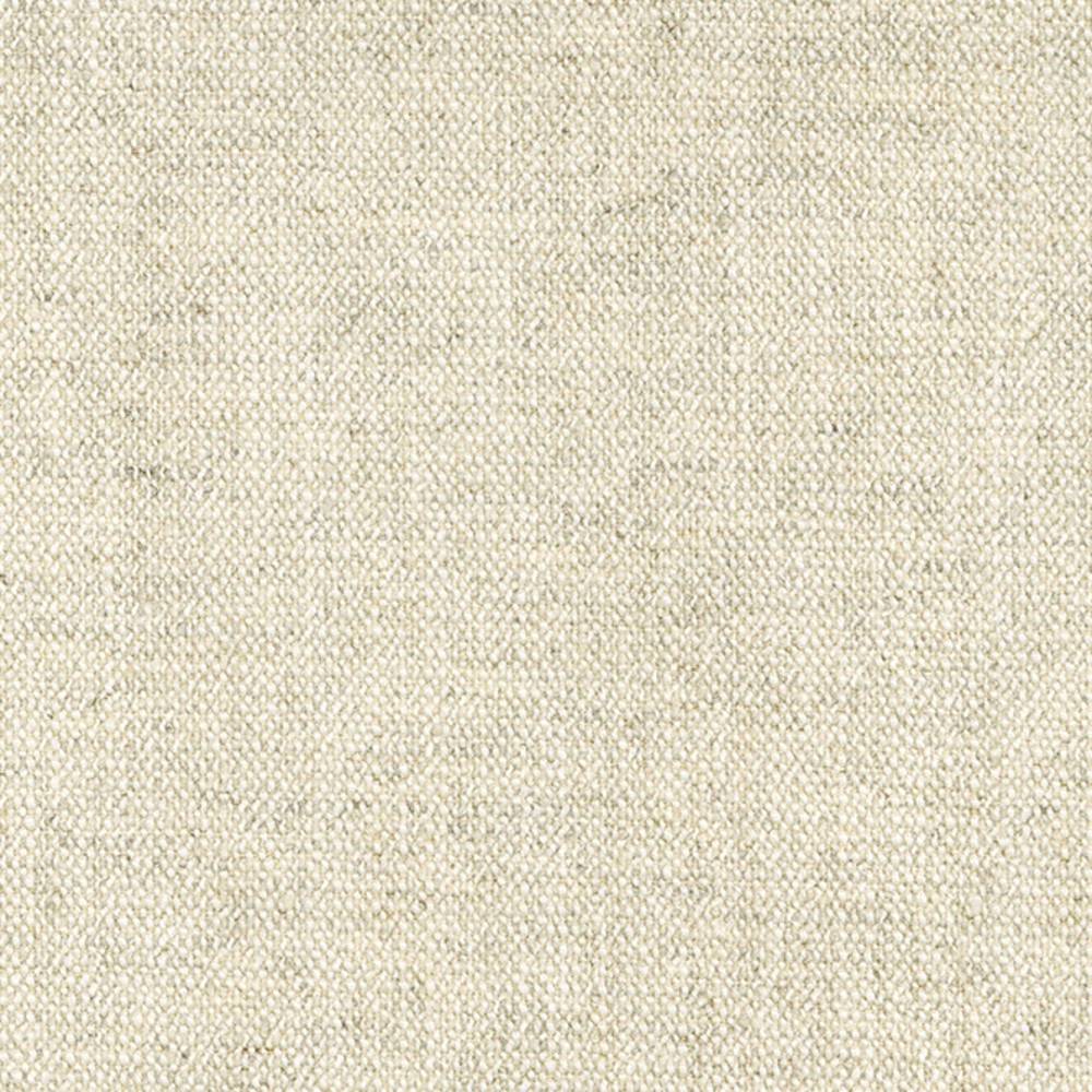 Close-up of a beige blended upholstery fabric swatch (10% linen, 15% rayon, 8% wool, 30% acrylic, 37% polyester) showing a tight woven texture with subtle natural flecks, ideal for sofa upholstery.