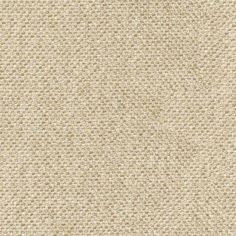 Close-up of beige-cream woven upholstery fabric showing textured basketweave; a 6% linen, 35% rayon, 20% acrylic and 39% polyester blend ideal for contemporary or modern sofas.