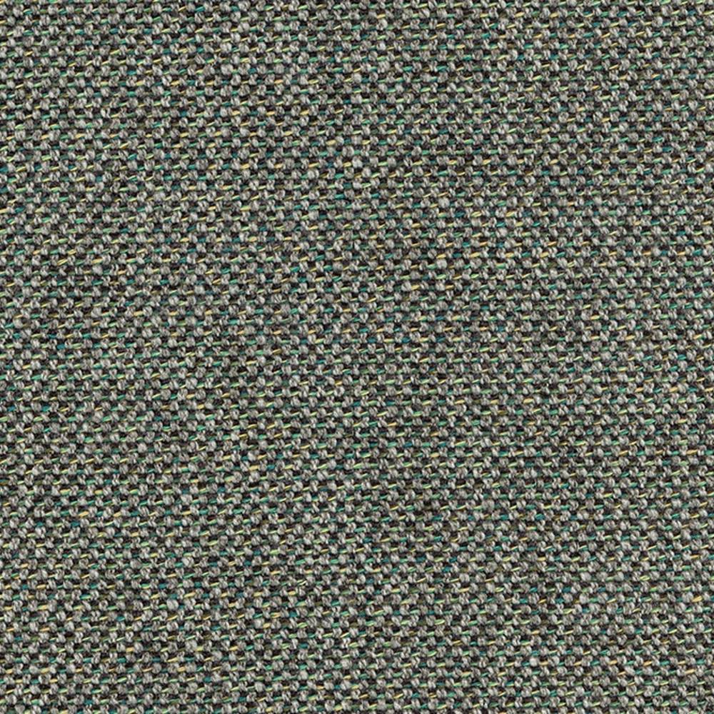 Close-up of a neutral beige woven upholstery fabric with a tight basket weave and subtle green and cream flecks, a 6% linen, 35% rayon, 20% acrylic, 39% polyester blend for contemporary sofas.
