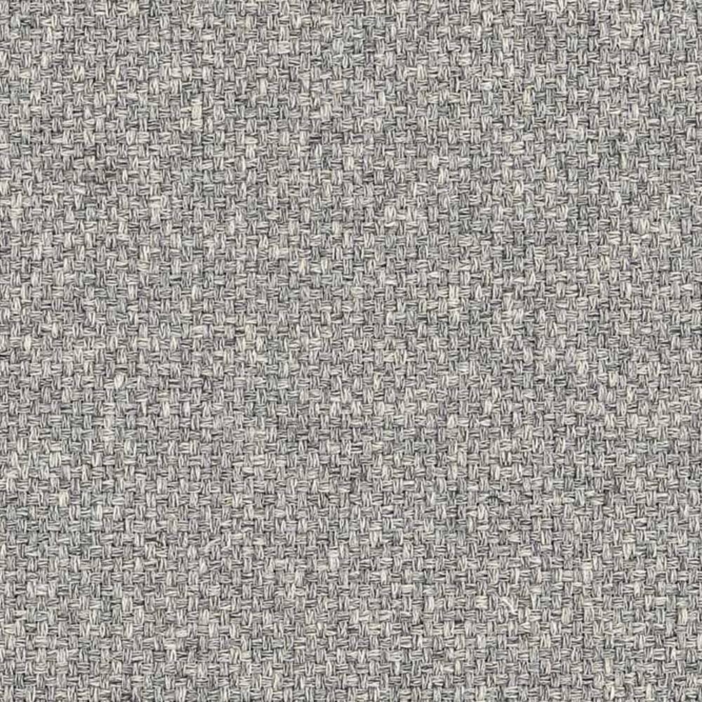 Close-up of neutral gray-beige woven upholstery fabric showing a tight basketweave texture; 33% cotton, 15% rayon, 52% polyester, suitable for contemporary sofas.