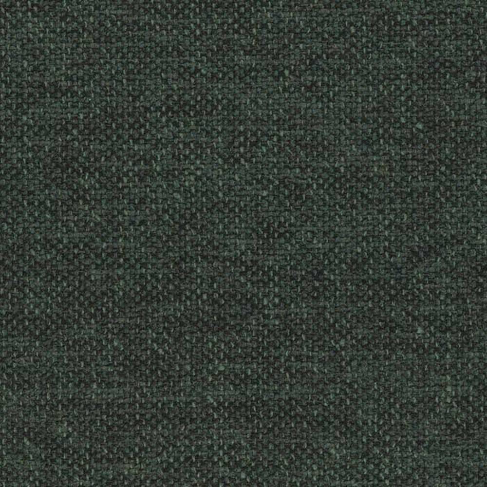 Close-up of dark green woven sofa upholstery fabric with tight textured weave; 15% cotton, 20% rayon and 65% polyester, contemporary modern neutral finish for indoor sofas.