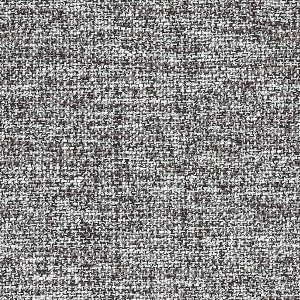 Close-up of neutral gray-and-white woven upholstery fabric for sofas, 15% cotton, 20% rayon and 65% polyester, showing a textured contemporary/modern weave suitable for indoor minimalist seating.